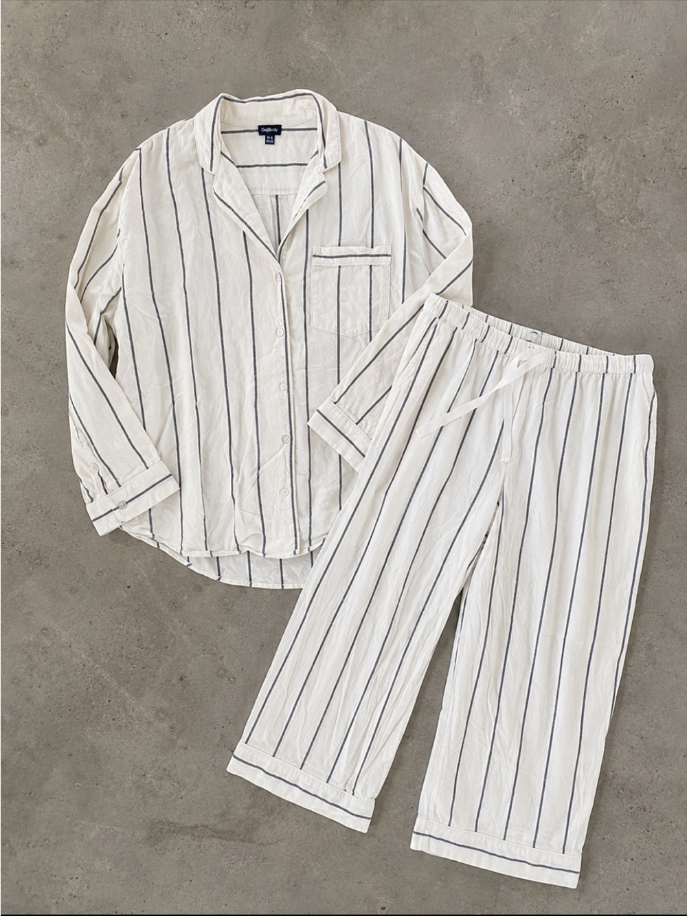 GapBody Cotton Striped Pajama Set Woman XL Button Up Top Pants White Black 2024
